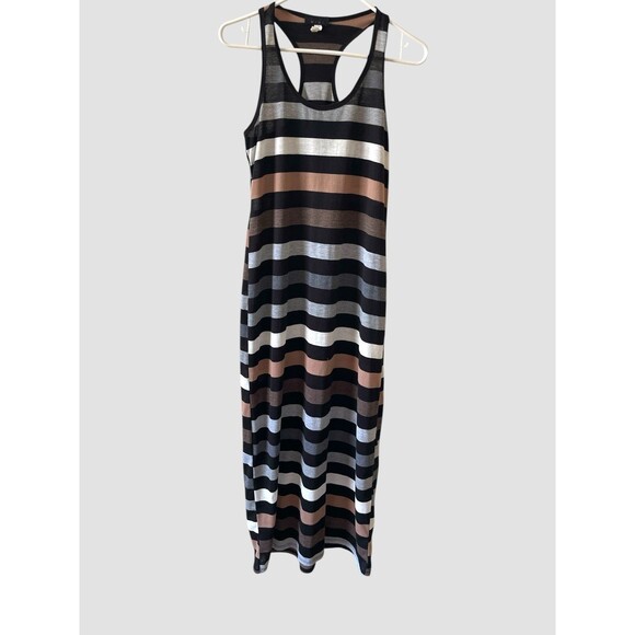 Boutique Vivi Women’s Gray Striped Sleeveless Racerback Maxi Dress Size Medium - Picture 1 of 4